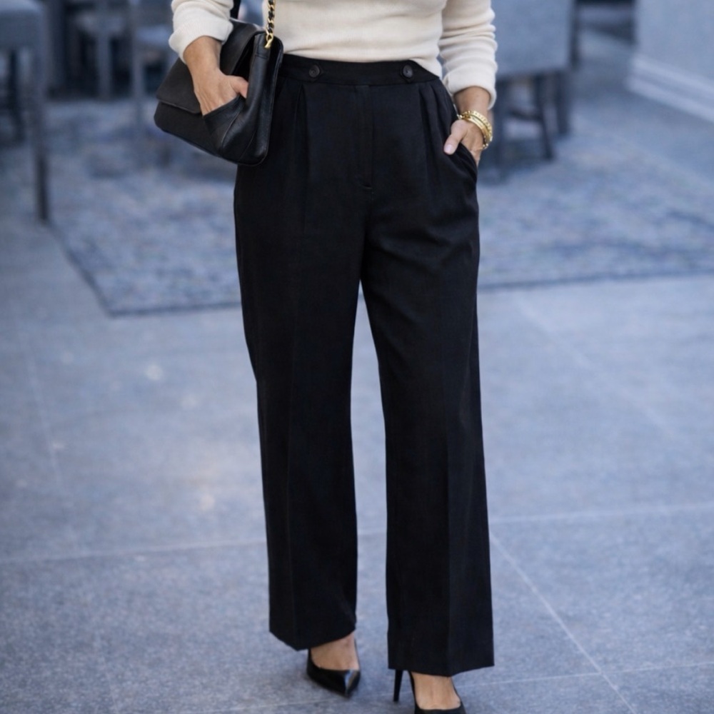 VTG 90’s Dorothy Schoelen Black Pants with Double Button Pleat Waist Size 10